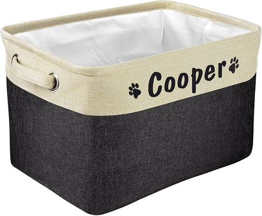 PET ARTIST Collapsible Dog Toy Storage Basket Bin with Personalized Pet's Name - Rectangular Storage Box Chest Organizer for Toys, Clothing & Accessories - Black by PETARTIST