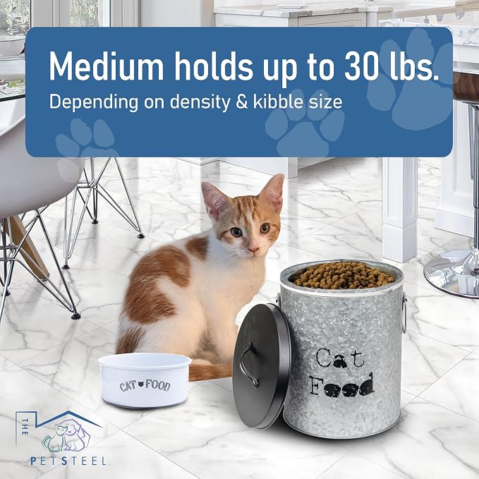 Medium 40lb Dog & 30lb Cat Pet Food Storage Canister with Scoop Combination – Durable & Airtight for Freshnesss, Minimalist Design & Recyclable, Medium Metal Container - Image 7
