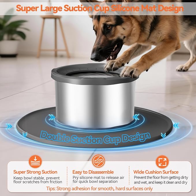 Decflow 12L No Spill Dog Water Bowl for Large Dogs, Stainless Steel Spill Proof Bowls with Suction Cup Anti-Skid Mat, Slow Drinking Feeder for Messy Drinkers, Heavy Duty Pet Bowls for Indoor/Outdoor - Image 5