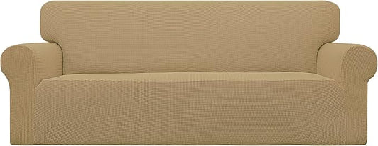 Easy-Going Stretch Couch Covers for Sofa Washable Large Golden | 1-Piece Sofa Covers for 3 Cushion Couch Furniture Protector Couch Slipcover Soft with Bottom for Kids Pets by Easy-Going