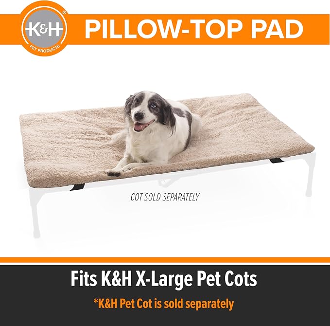 K&H Pet Products Dog Cot Pad (Cot Sold Separately), Pillow-Top Comfort Bed for K&H XL Elevated Dog Beds, Soft & Fluffy, Secure Fit Straps, Machine Washable, Portable - Extra-Large 50 X 32 Tan Fleece - Image 2