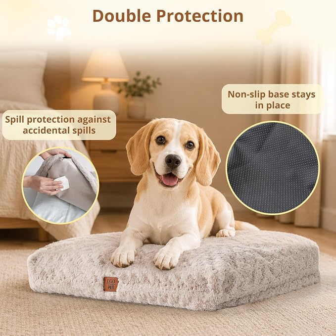 EGOHOME Dog Bed for Medium Dogs, Shredded Memory Foam, Washable, Non-Slip | Balanced Support Foam, CertiPUR-US, Removable Washable Cover, Rose Velvet, Dog Crate Bed & Kennel Pad, 29 x 21 Inch, Beige - Image 4