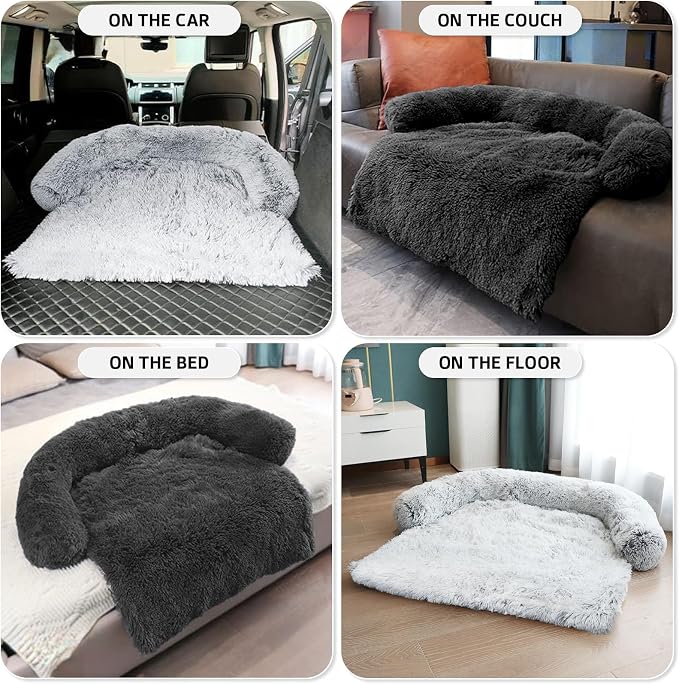 Calming Dog Bed Fluffy Plush Dog Mat for Furniture Protector with Removable Washable Cover for Large Medium Small Dogs and Cats (Medium, Light Grey) - Image 6