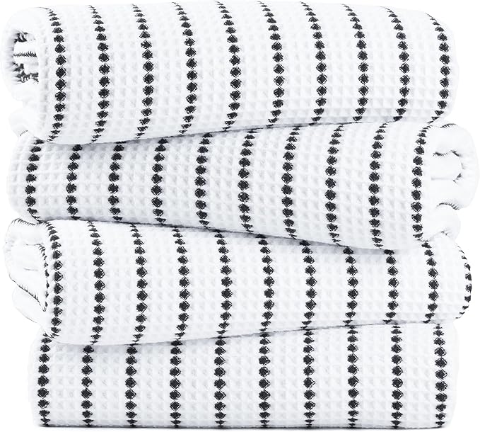 POLYTE 430 GSM Microfiber Oversize Quick Dry Lint Free Bath Towel, 60 x 30 in, 4 Pack (Waffle Weave) by Polyte