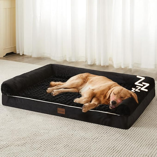 BFPETHOME Orthopedic Washable Large Dog Bed for Senior Dog Comfy Sleep | Waterproof Big Soft Pet Couch Bed for Dogs Relax with Removable Cover Supportive Egg Crate Foam Black 36x27 Inch by BFPETHOME