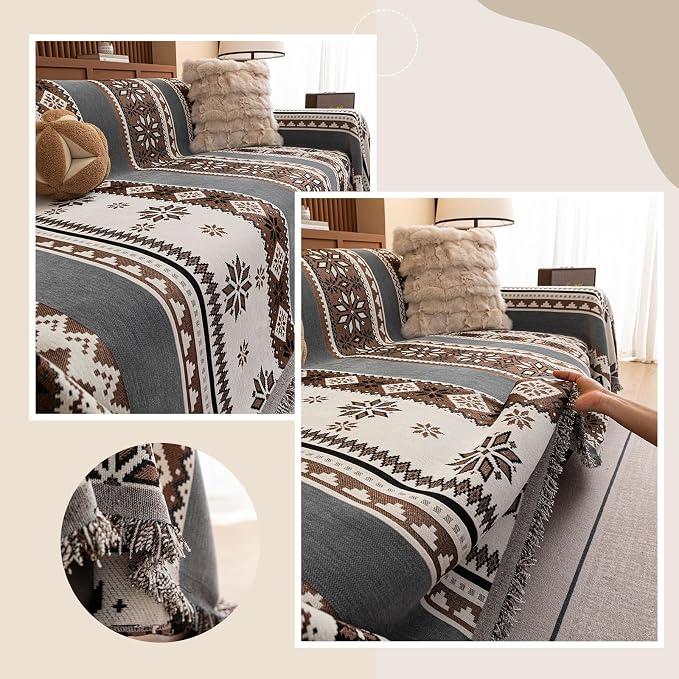 ROOMLIFE Couch Cover 3 Cushion Sofa, Washable Non Slip Furniture Sofa Protector Cover, Soft Chenille Sofa Slipcovers Sectional L Shape Dogs Couch Cover Throw Blanket with Tassels 71''X150'' - Image 7