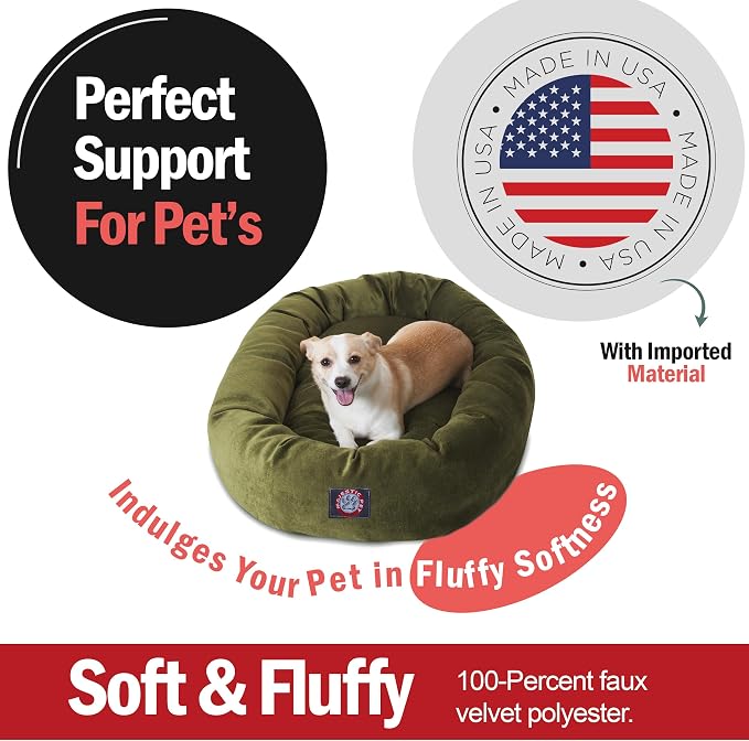 Majestic Pet 32 Inch Micro Velvet Calming Dog Bed Washable – Cozy Soft Round Dog Bed with Spine for Head Support - Fluffy Donut Puppy Mat 32x23x7 (inch) Medium – Fern - Image 2