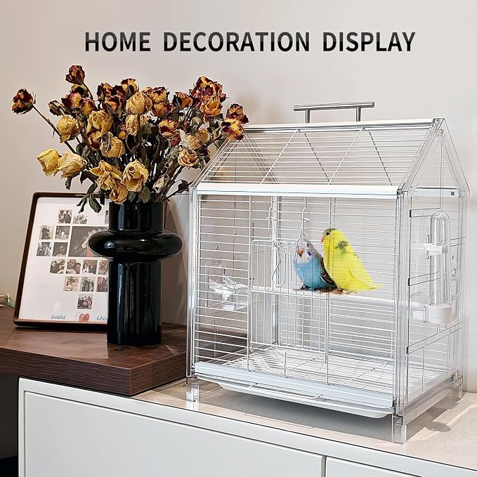 20.5 inch Small Bird Cage, Parrot Cage, Portable Bird Carrier, Travel Carrier Cage for Home, Outing, Pet Clinic, Temporary Placement, for Small Medium Birds(White) - Image 5