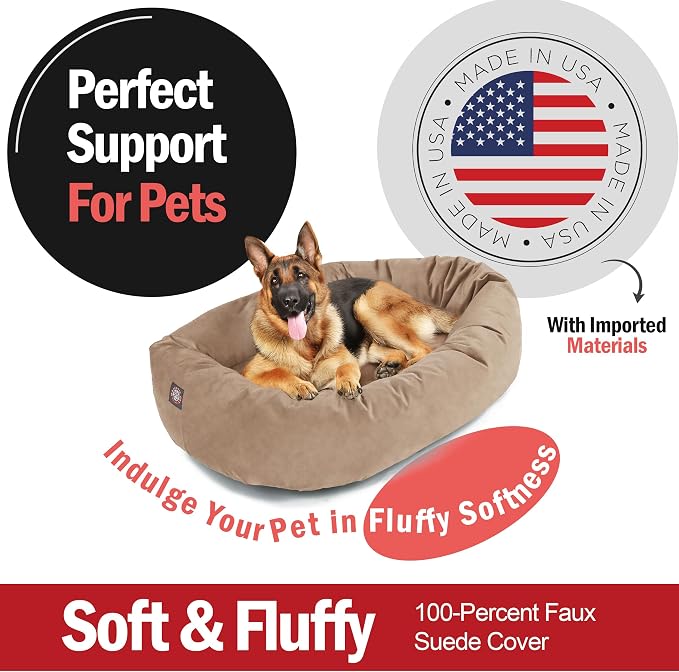 Majestic Pet 52 Inch Suede Calming Dog Bed Washable – Cozy Soft Round Dog Bed w/Spine Support for Dogs to Rest Head - Fluffy Donut Dog Bed 52x35x11 (Inch) - Round Pet Bed X- Large – Stone (2025) - Image 2