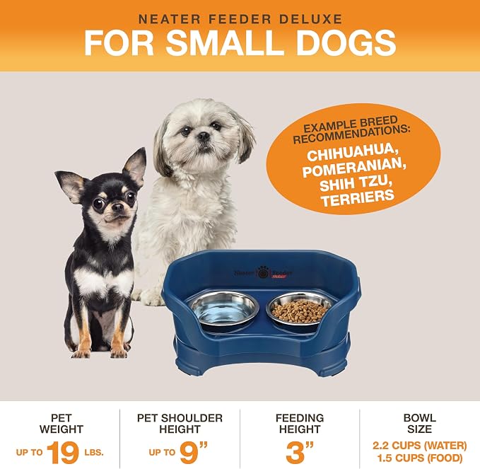 Neater Pet Brands Neater Feeder Deluxe Mess Proof Dog Bowls Elevated for Small Dogs Under 19 lbs, Made in USA, No Spill Raised Dog Food Bowl Stand Feeding Station, Food and Water Bowl Set, Dark Blue - Image 2
