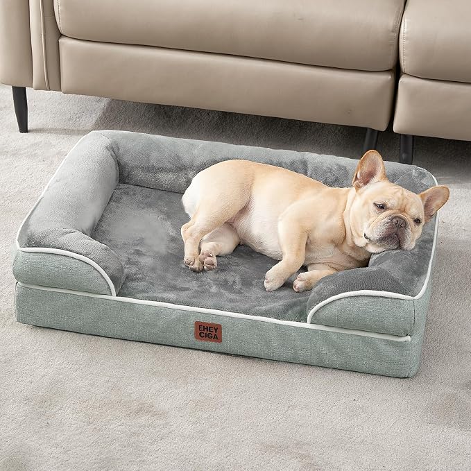 EHEYCIGA Orthopedic Dog Beds Large Sized Dog, Waterproof Washable Pet Bed | Non-Slip Bottom and Egg-Crate Memory Foam Dog Couch Bed with Washable Removable Cover, Greyish Green - Image 8