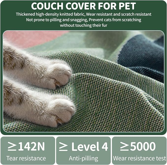 Reversible Knitted Patchwork Color Couch Cover Woven Decor Blanket Sofa Covers for Living Room Knit Futon Covers Sofa Slipcovers for Pets Couch Protector for Dogs Boho Furniture Covers, 71"X 118" - Image 5