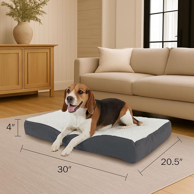 PETMAKER Orthopedic Pet Bed – 2-Layer Memory Foam Dog Bed with Removable Sherpa Cover – Comes with Additional Mattress Replacement Cover (Gray) - Image 2