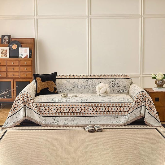 STACYPIK Vintage Floral Cream White Sofa Covers for Dogs, Botanical Jacquard Couch Cover for Loveseat Reversible, Pets Furniture Protector for 3 Cushion Couch, Non Slip Sectional Slipcover-71X134IN by STACYPIK