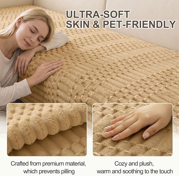 Smiry Waterproof Couch Covers for Dogs Washable, Non Slip Pet Sofa Cover | Plush Scratch Resistant Flannel Furniture Protector for Dogs, Camel, 36" x 94.5" - Image 5