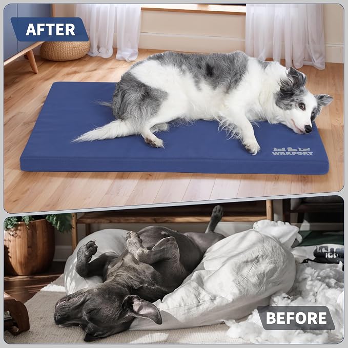 Durable Outdoor Dog Bed Chew Proof Stable Crate Mat Indoor cat Bed Anti Mild Bite Kennel Pad with Removable Fully Waterproof Cover (Blue, Large(36x22x1.5in)) - Image 3