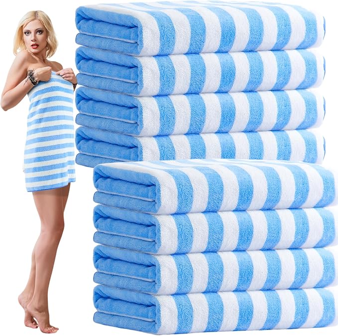 SmoothNovelty 8 Pack Microfiber Bath Towels Bulk 27'' x 60'' Oversized Bath Towel Highly Absorbent Extra Large Shower Sheets Soft Drying for Beach Pool Bathroom Salon Party(Blue) by SmoothNovelty
