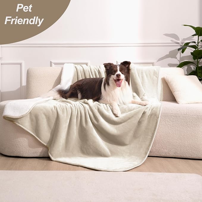 gogobunny Waterproof Bed Blanket, Reversible Sherpa Fleece Throw Blanket for Dog Puppy Cat, Furniture Cover Protects Bed Couch Sofa from Liquid Pee and Pet Fur (Cream, 30x40 inches) - Image 5