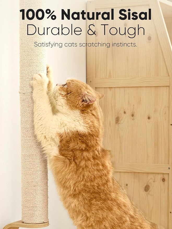 FUKUMARU Cat Wall Scratcher, 60" Tall Kitten Scratching Post | Natural Sisal Pole, Wall Mounted Climbing Tree for Indoor Large Cats - Image 2