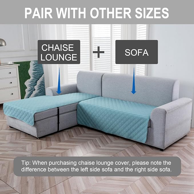 Genina L Shape Couch Cover, Sectional Couch Chaise Covers, Waterproof Washable Sofa Covers for Right L Shape Chaise Lounge, Anti-Slip Sofa Slipcovers for Dogs Cats Pet Friendly(Blue) - Image 3