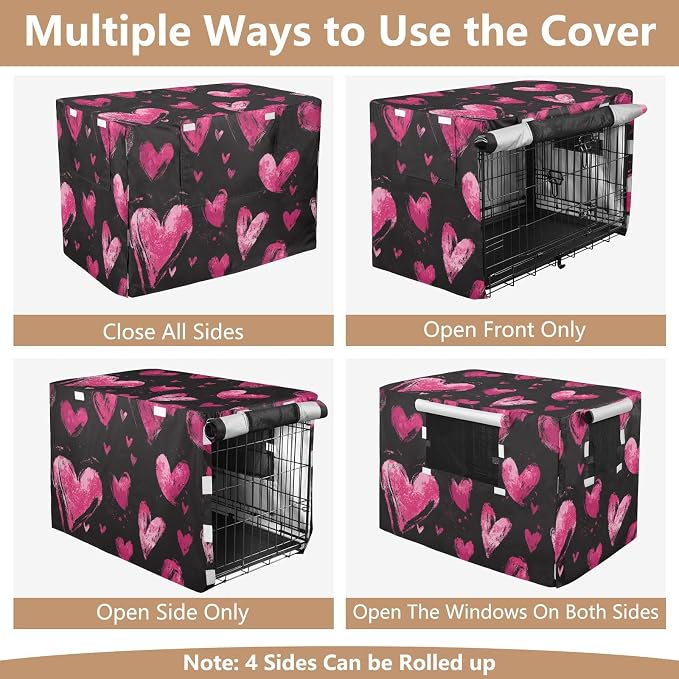 Dog Crate Cover Kennel Cover for Dog Cages Breathable for Wire Cage Indoor Outdoor Brush Stroke Valentine Hearts - Image 5