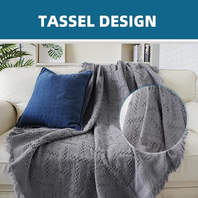 Homcosan Sofa Slipcovers Towel Cover Cotton Knit Geometrical Couch Cover for 4 Seat Cushion Couch Furniture Pet Protector Stylish Throws for Sectional Couch(Grey, Sofa-4 Seater) - Image 5