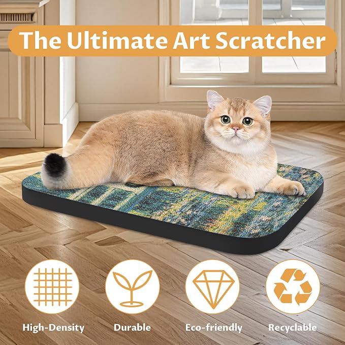 Cat Wall Scratcher, Art Cat Scratching Board for Indoor Cats | Wall Mounted Cat Scratch Pad, Water-Based Ink, Hook&Loop Strips, Floor or Wall Use, 16.7x11x1 Inch, Lily Pond Bridge - Image 4