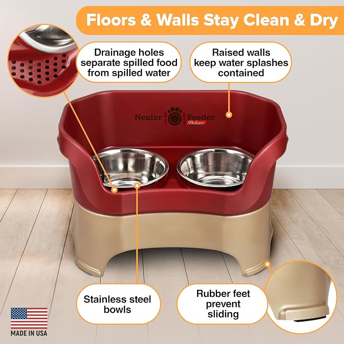 Neater Pet Brands Neater Feeder Deluxe Mess Proof Dog Bowls Elevated for Large Dogs Over 40 lbs, Made in USA, No Spill Raised Dog Food Bowl Stand Feeding Station, Food and Water Bowl Set, Cranberry - Image 5