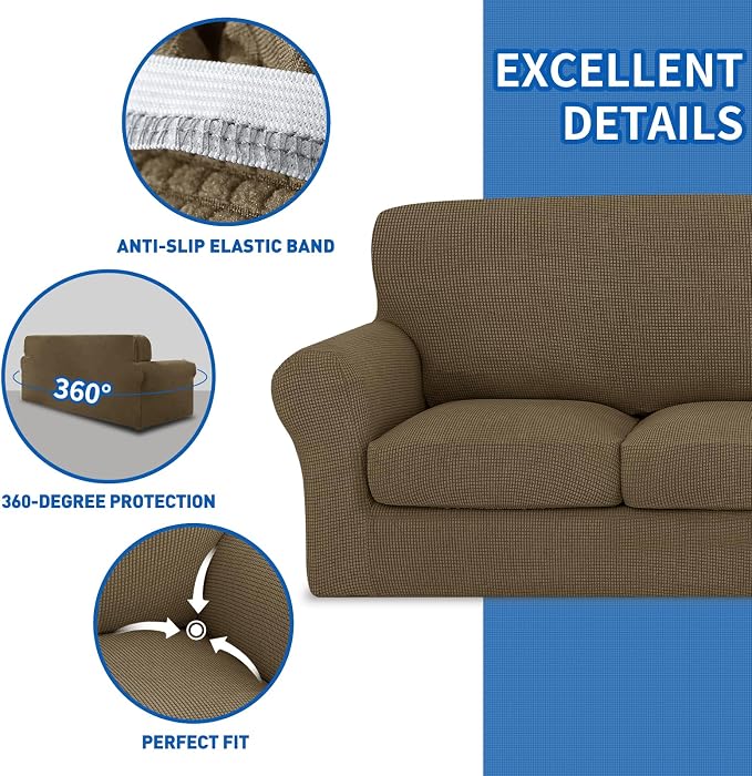 MAXIJIN 2 Piece Chair Slipcovers with Arms Super Stretch Chair Covers for Living Room Dogs Pet Proof Fitted Sofa Couch Protector Spandex Non Slip Armchair Slipcover Washable (Chair, Brown) - Image 5