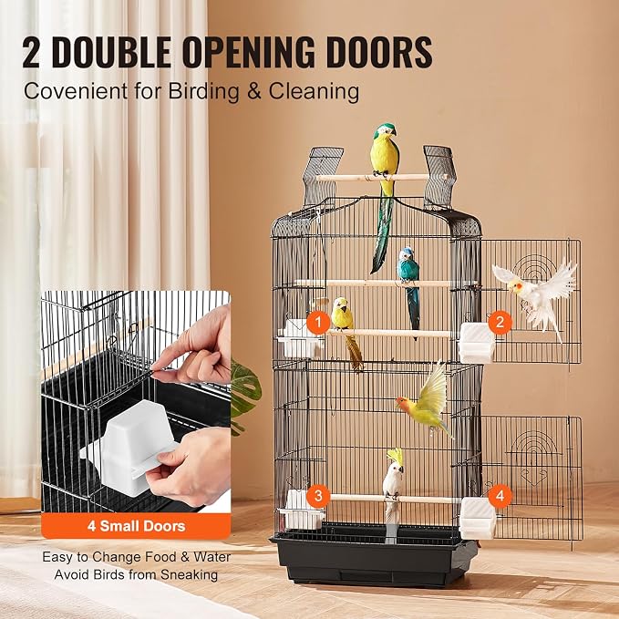 VEVOR 41-inch Open Top Large Parrot Bird Cage, Hanging Bird Cage for Parakeets Finches Canaries Lovebirds Cockatiels Budgies Small Quaker Conures Travel Pet Flight Birdcage with Swing and Perch - Image 5
