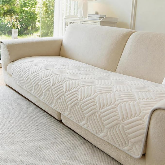 Velvet Sectional Couch Covers for Sofa Washable(35.4"x70.9") | Soft No Shedding White Couch Covers, Sofa Cover for 3 Cushion, Pet Friendly Non Slip Couch Protector Cover for Dogs by TIANXINBAOBEI