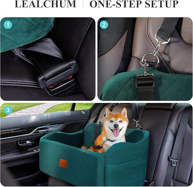 Dog Car Seat for Medium/Large Dogs,2 Clip-On Safety Leashs for 2 Small Dogs,Removable and Washable Comfy Pet Car Seat,Easy to Install and Clean (Green, Large)