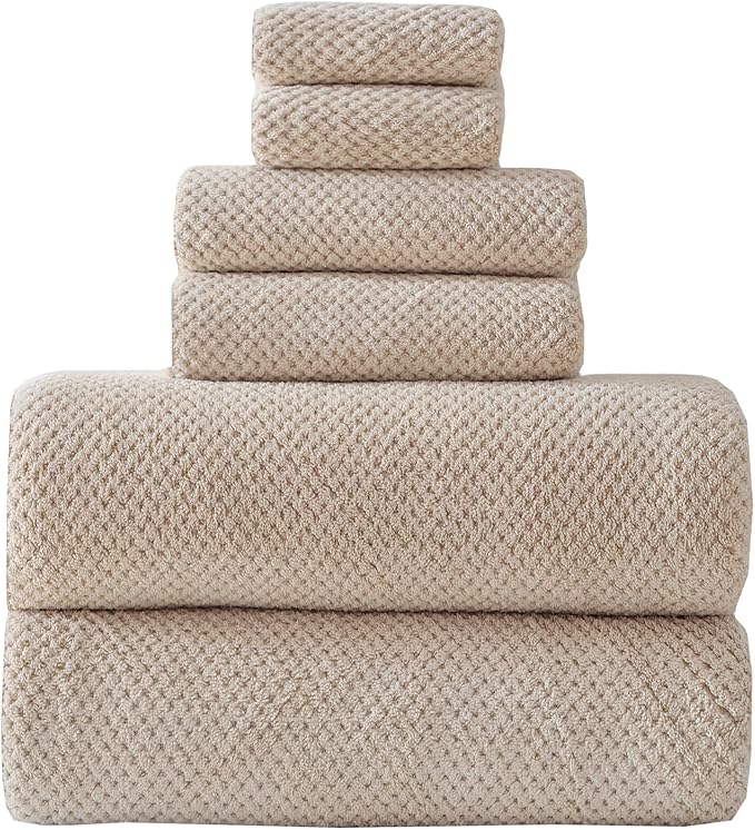40x80 Inches Bath Sheets Towels for Adults Oversized Bath Towels Extra Large Luxury Super Soft Absorbent Quick Dry Microfiber (Beige,6PCS) by Akzpe