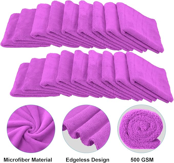 Shimeyao 30 Pcs 16 x 16 Inch Edgeless Microfiber Plush Towels for Cars Detailing Drying Wash Polishing Absorbent Cleaning Cloths, 500 GSM (Purple) - Image 3