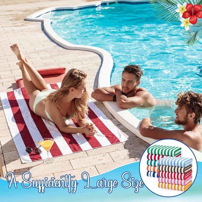 EBOOT 10 Pack Oversized Beach Towel Set Extra Large Pool Towels Microfiber Quick Dry Swim Blanket for Adult Women Men Face Hand Body Bath Travel Pool(Bright Color,31 x 63 Inch,Cabana Stripe) - Image 5