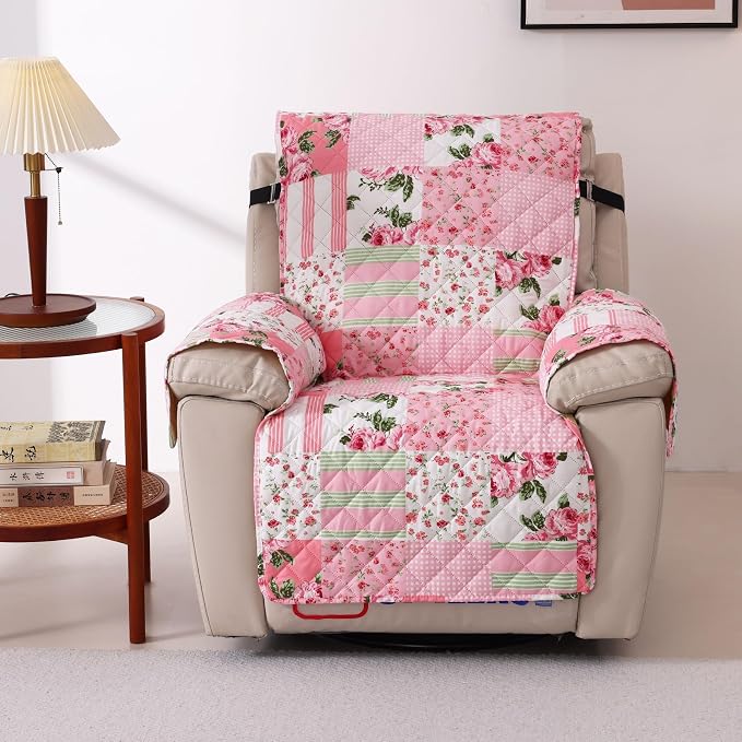 Cmfshape Skidproof Sofa Cover-Floral Sofa Slipcover with Elastic Straps-Easy Fit Slip Cover-Washable Furniture Protector for Pets and Kids(Chair,Pink) by cmfshape-quiltset