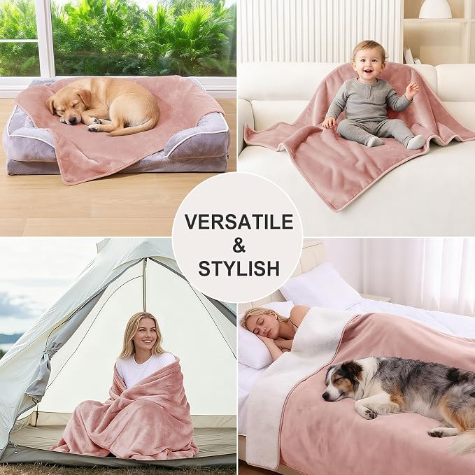 Smiry Waterproof Dog Bed Blanket, Leakproof Pet Throw Blanket for Bed Couch Sofa, Reversible Sherpa Fleece Furniture Protector Cover for Small Medium Large Dogs Cats (Dusty Pink, 50x60 inches) - Image 6