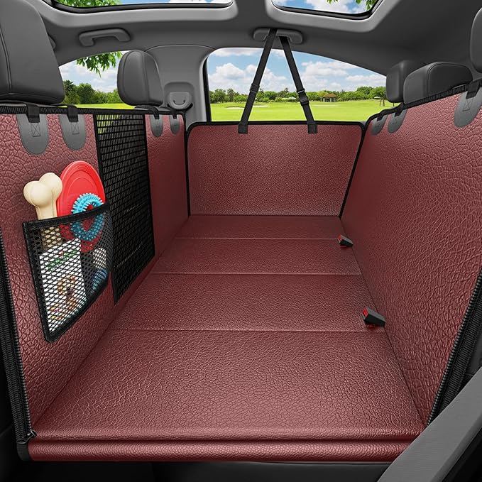 URPOWER Hard Bottom Dog Car Seat Cover for Back Seat, Waterproof Hammock | 400 lbs Support, 45% More Space, PU Leather, Waterproof, Scratch Resistant, Non-Slip, Mesh Window, Dog Seat Belt Included by URPOWER