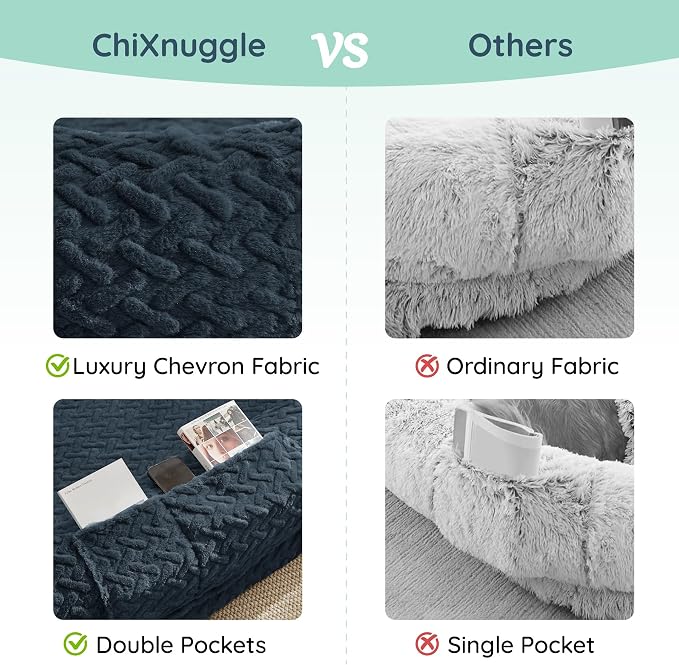 ChiXnuggle Orthopedic Human Dog Bed,with Faux Fur Washable Cover,Blanket | navy,72*40*10,giant dog bed for adult or extra large dogs,egg crate foam,non-slip bottom - Image 4