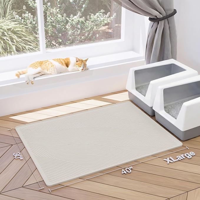 Cat Litter Box Mat - XL Extra Large Size 40 x 30 in, Water Proof, Kitty Litter Trapping Mat, Easy to Clean, Scatter Control, Odorless, Pet Supplies for Indoor Cats, Warm Beige - Image 7