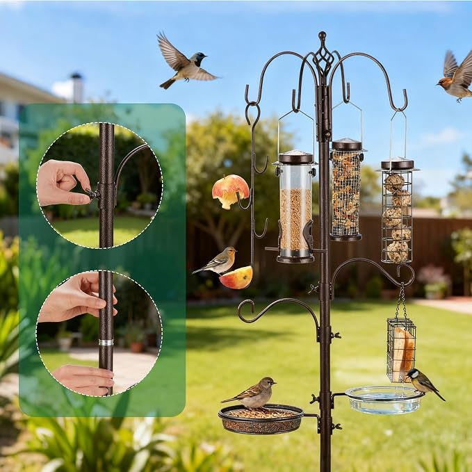 Bird Feeding Station Kit Pole Wild Bird Feeder Hanging Planter Hanger Multi Feeder Hanging with Metal Suet Feeder Bird Bath for Attracting Wild Birds - Image 5
