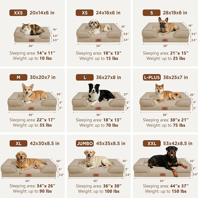 Comfort Expression Orthopedic Dog Bed for Extra Large Dogs with Bolster | Waterproof Dog Couch Bed with Washable Cover & Non-Slip Bottom, Supportive Egg Crate Foam XL Pet Bed, 42x30 Inch - Image 8