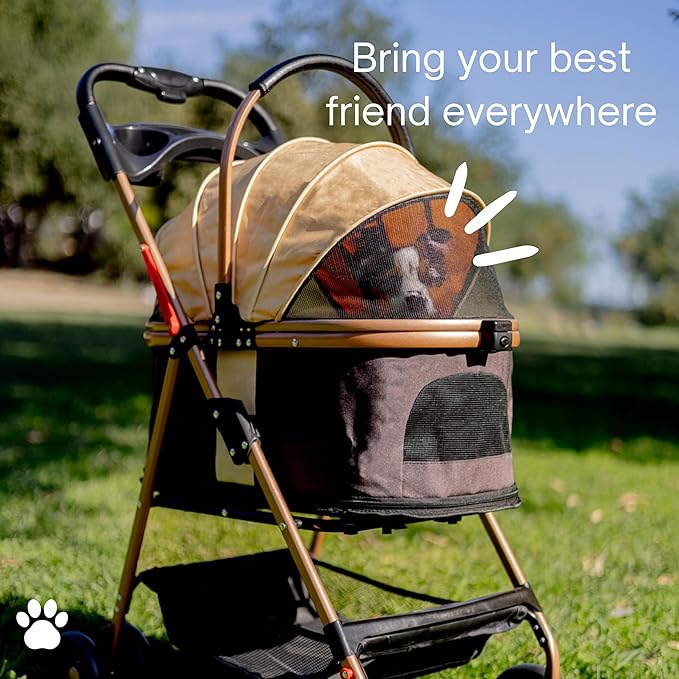 Pet Stroller for Small Dogs & Cats, Foldable for Small/Medium Dog Cat to 50 lbs, Removable Carrier, Storage Basket, Cup Holder, 3-in-1 Multifunctional Detachable (Black)