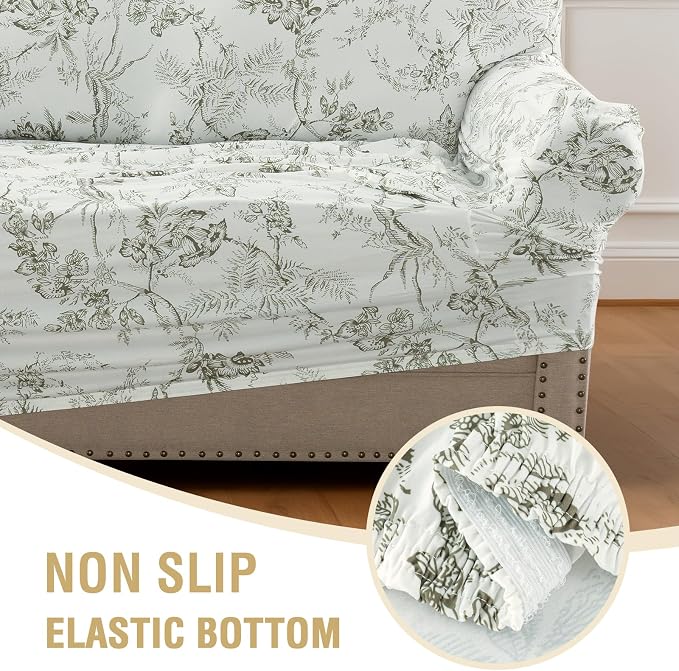 H.VERSAILTEX Printed Chair Slip Cover Floral Pattern Sofa Cover Soft Skin-Friendly Fabric High Stretch Couch Covers Pet Couch Covers for Sofa(Garden Bliss-Sage,Chair) - Image 7