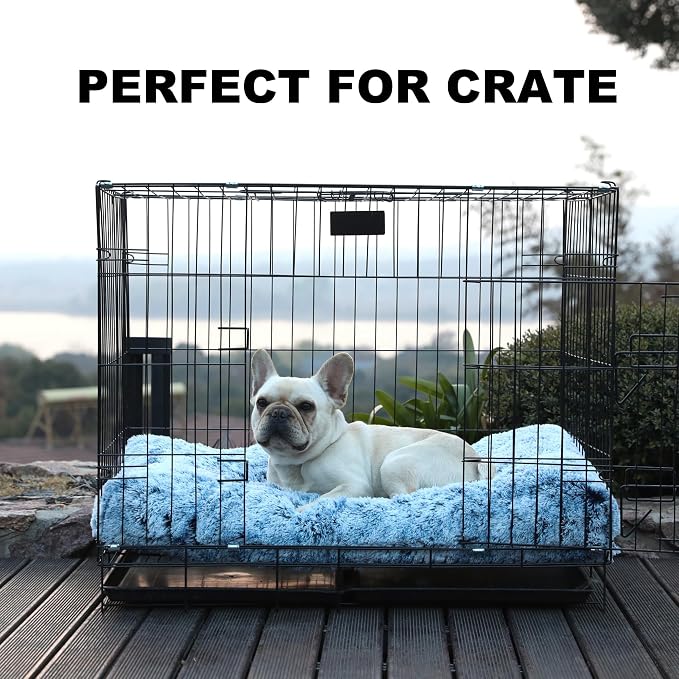Bedfolks Waterproof Crate Bed With Removable Washable Cover, Plush Faux Fur Pad for Medium Dogs, Fluffy Kennel Bed 29"x21", Dark Blue - Image 3