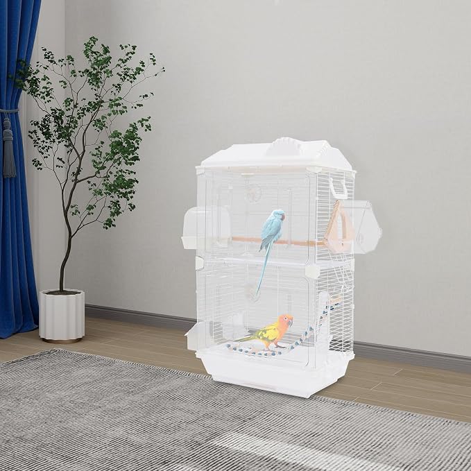 2-Door Wrought Iron Bird Cage Parakeet Cage w/Roof & Handles, Parrot Cage Pet Birds Flight Cage, Interactive Birdcages Bird House Travel Cages for 1-3 Birds (28''H, Transparent-A) - Image 5