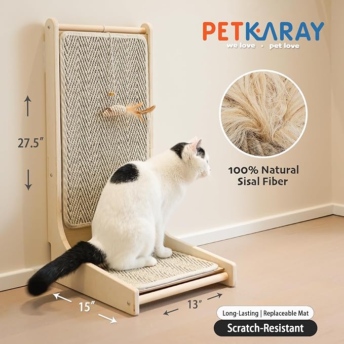 PETKARAY Cat Scratcher, Sisal Cat Scratch Pad, L Shape Scratching Board for Indoor Kitty, Floor Mounted Scratcher with Mouse Toy Catnip - Image 2
