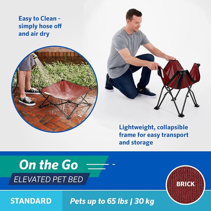 Coolaroo On-The-Go Elevated Dog Bed - Foldable Pop-Up Travel Dog Bed with Breathable, Moisture-Resistant Fabric, Carry Bag Included, Lightweight & Portable, Brick, Standard - Image 4