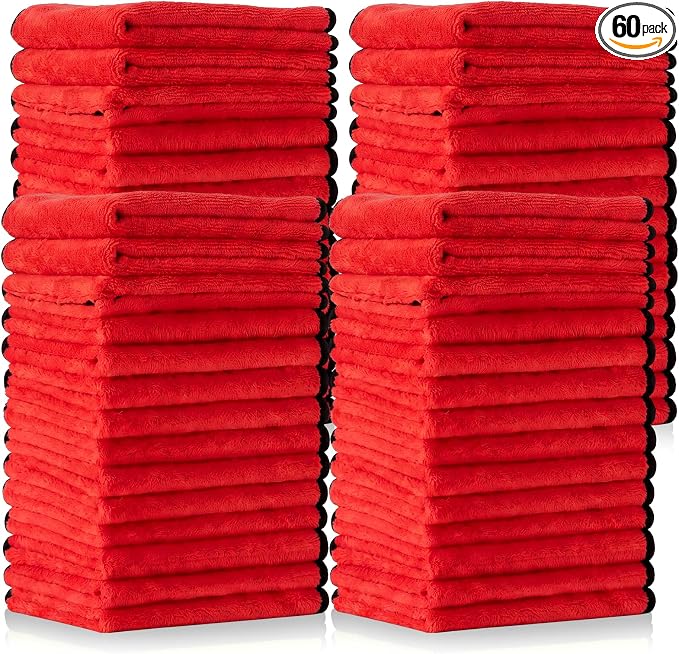 Tallew 60 Pcs Red Microfiber Towels: 16"x16" Microfiber Drying Towels Bulk Micro Fiber Car Cleaning Cloth for Cars Drying Washing Polishing Cleaning Household Supplies by Tallew