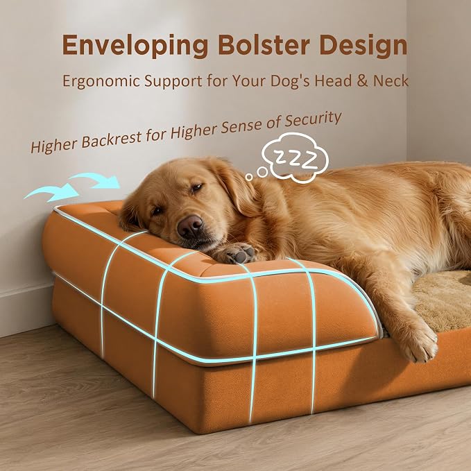 Comfort Expression Orthopedic Dog Beds for Large Sized Dog with Bolster | Waterproof Dog Couch Bed with Washable Cover & Non-Slip Bottom, Supportive Egg Crate Foam Large Pet Bed, 36x27 Inch - Image 3
